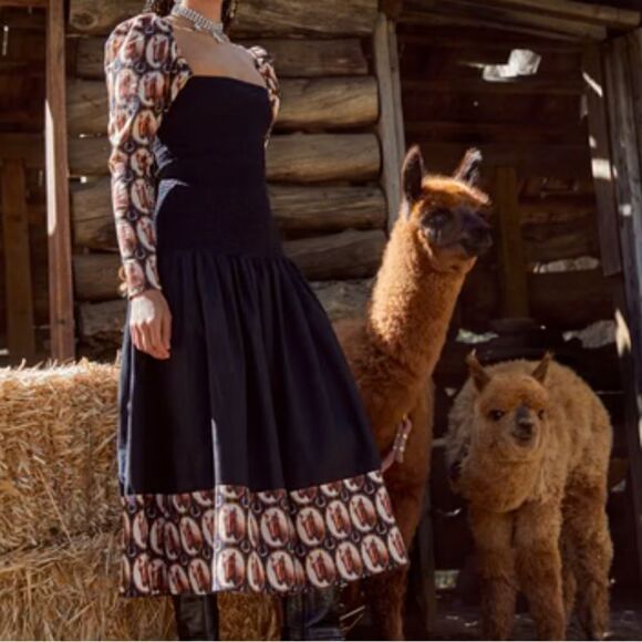 NWT Autumn Adeigbo Nevada Drop Waist Black Western Horse Print-M9 - Picture 1 of 8